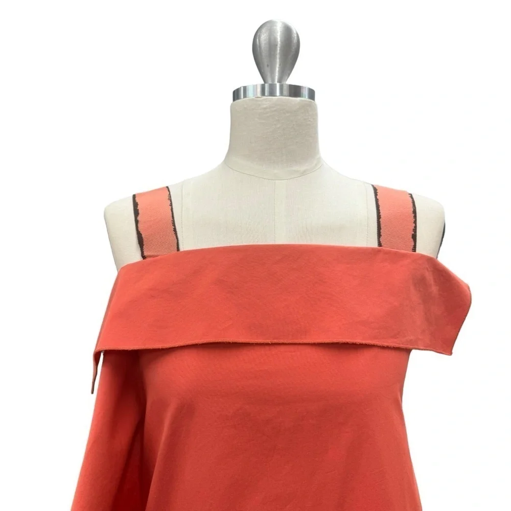 BOTTEGA VENETA Square Neck Dress Mini Size 40/S Orange Sleeveless Ruffled Italy - Picture 3 of 16